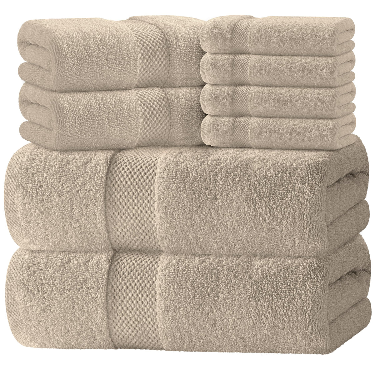 White Classic Luxury Light Blue Bath Towel Set of 8-100% Turkish Cotton