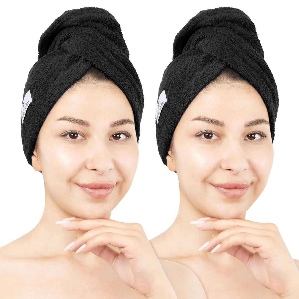 American Soft Linen 100% Cotton Hair Towels for Women, Head Towel Cap, Cotton Hair Turban Towel Wrap for Long Curly Anti Frizz Hair, Soft and Absorbent Cotton Hair Towels 2 Pack, White