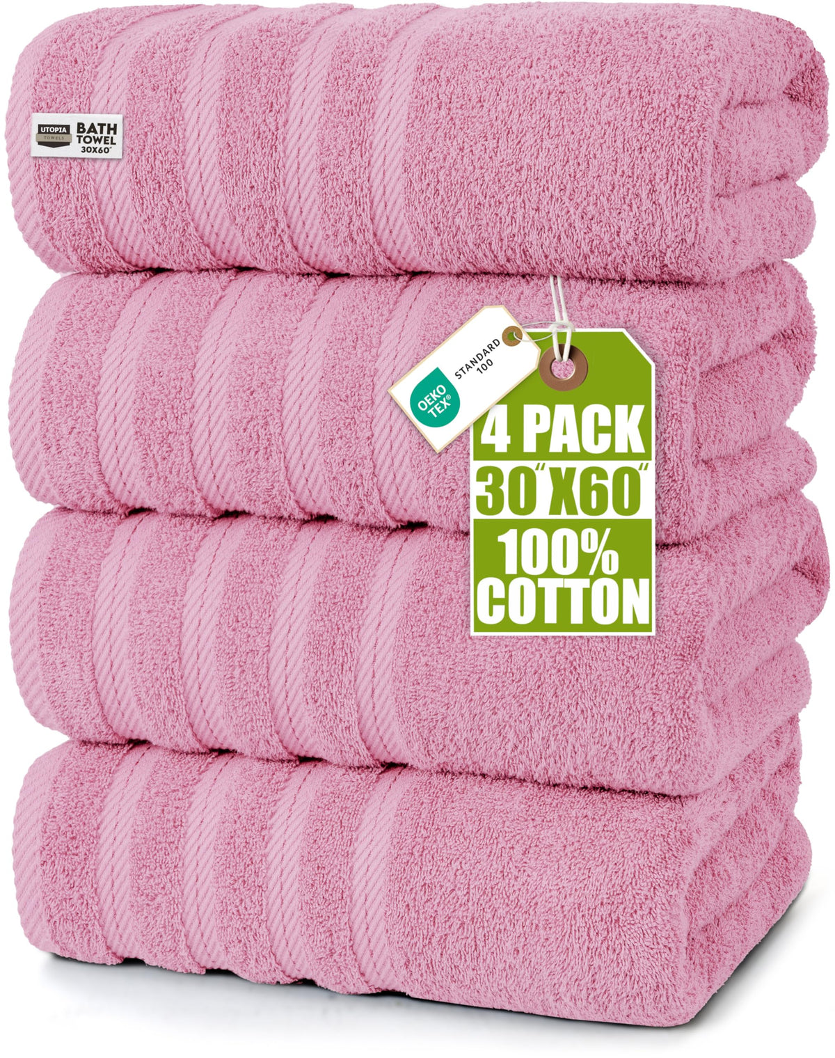Utopia Towels 4 Pack XL Bath Towels, 30x60 in, Cotton, Grey