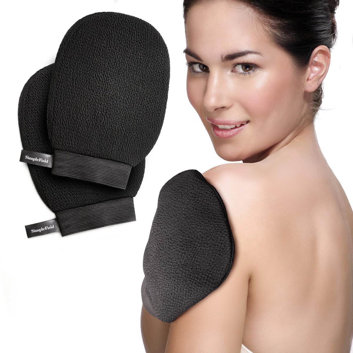 SimpleField Korean Exfoliating Mitt for Remove Dead Skin. 2 Pack 100% Viscose Kessa Deep Exfoliating Gloves for Body Scrub, Keratosis Pilaris & Self Tanning Removal. Smooth Skin Surface. (Muted Peach)
