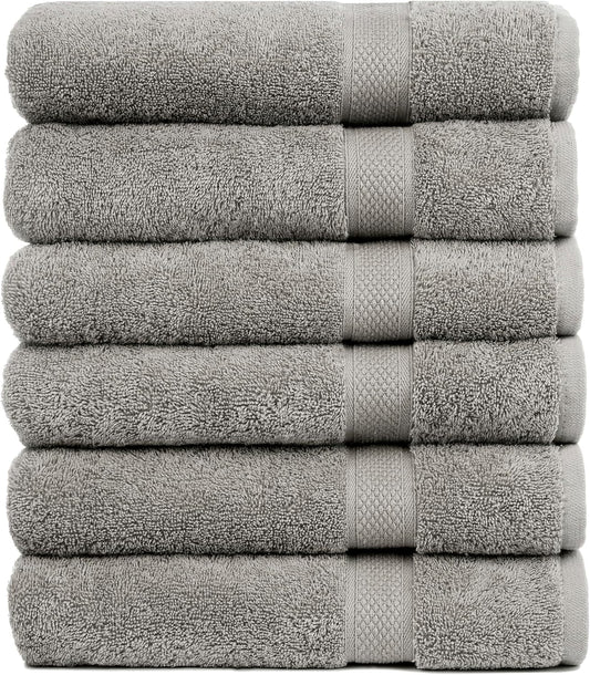 Pleasant Home Bath Towels Set of 6 (24” x 50”) 100% Cotton, Gray