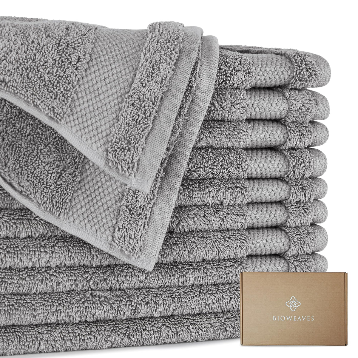 BIOWEAVES 100% Organic Cotton 700 GSM Plush Bath Towels 30" x 58" GOTS Certified - White, Pack of 2