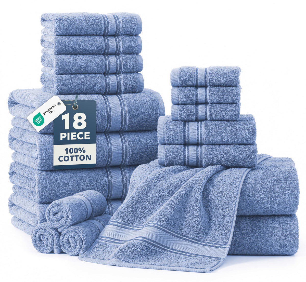 LANE LINEN Bath Towel Set 100% Cotton 18 Piece Soft Absorbent - Grey