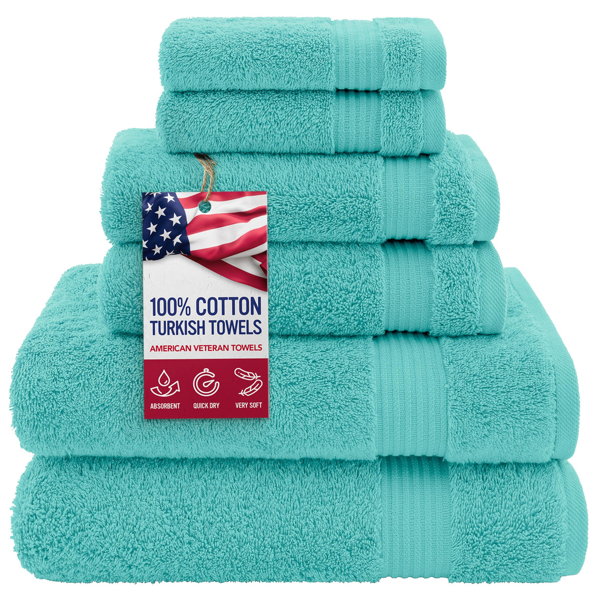 American Veteran Towel, 100% Cotton Turkish Bath Towels for Bathroom 4 Pack, 27x54 Extra Large Premium Soft Drying Bathroom Towels, Navy Blue