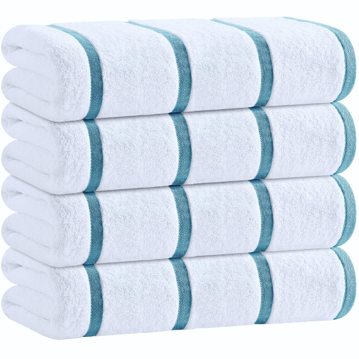 White Classic Cotton Beach Towels Oversized 30 x 60 Inches, Ultra Absorbent and Low Lint Striped Pool Towels for Adults, Unique Rainbow Design Luxury Extra Large Bath Towels, 4 Pack