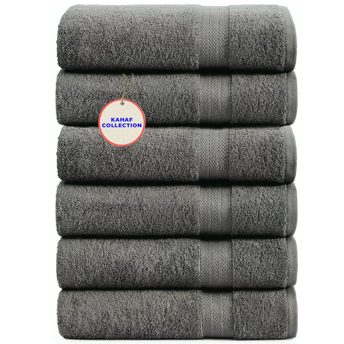 KAHAF COLLECTION 100% Cotton Bath Towels, 24x48 Pack of 6 Towels, Quick Dry, Highly Absorbent, Soft Feel Towel, Gym, Spa, Bathroom, Shower, Pool, Luxury Soft Towels (Grey, 24x48-6 Pack)