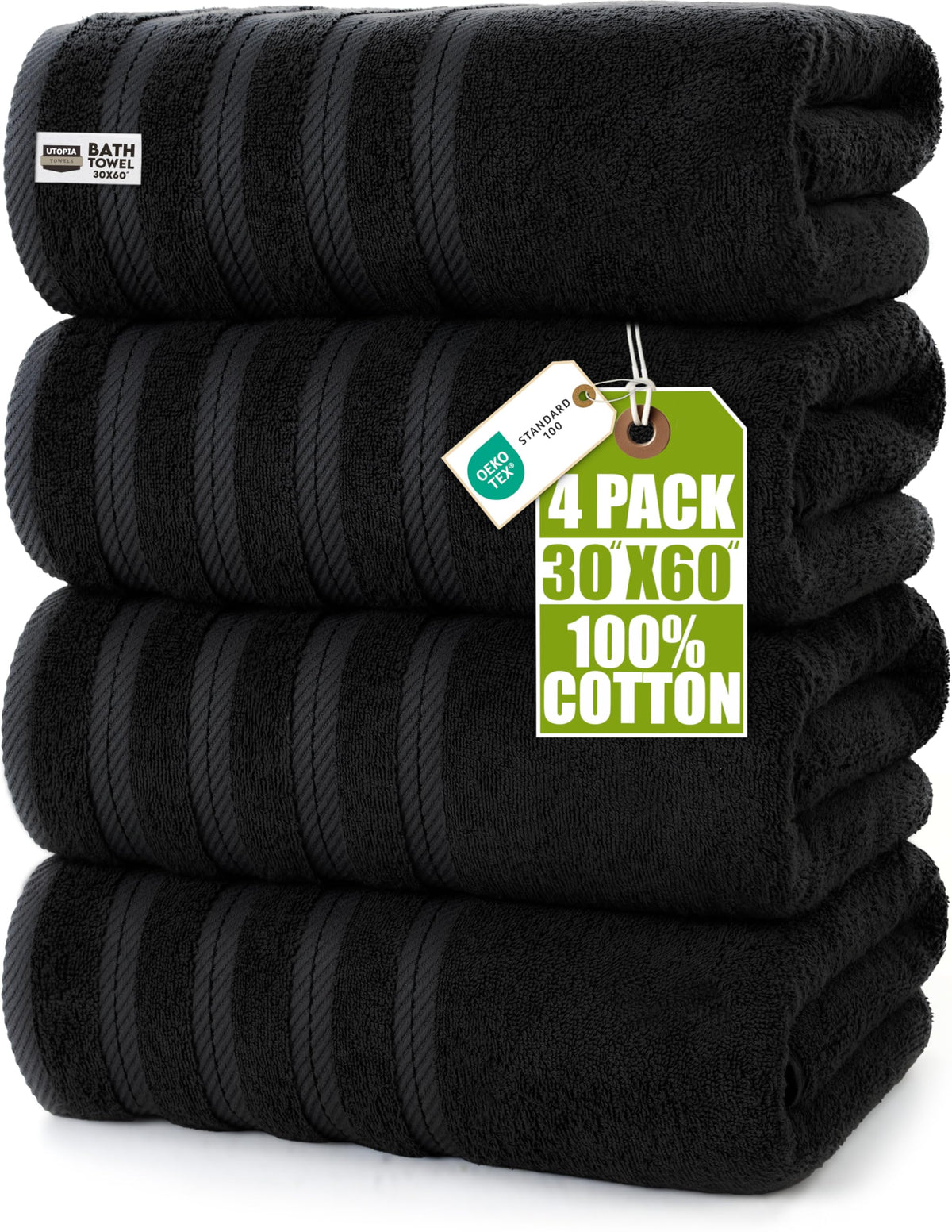 Utopia Towels 4 Pack Premium XL Bath Towels, 30x60 in, Cotton, White