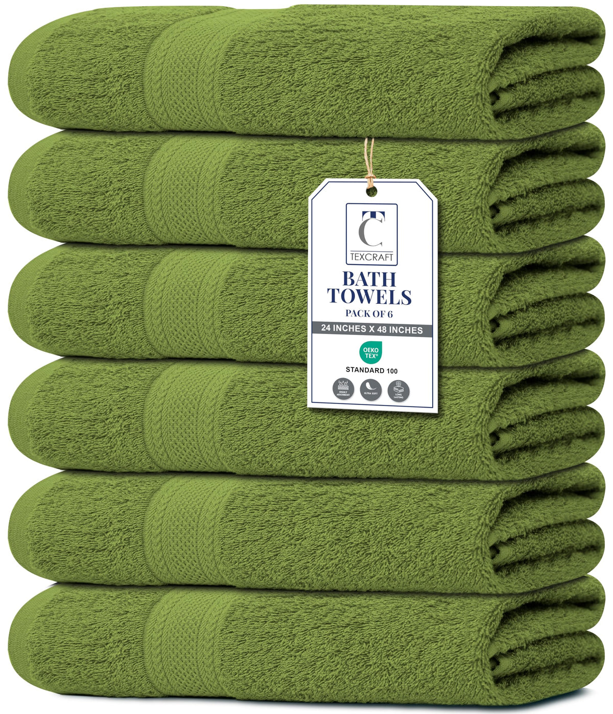 Medium Size Bath Towels Set of 6 – 100% Cotton Terry – 24" x 48" – Quick Dry, Soft & Highly Absorbent – Grey Towels for Bathroom, Gym, Spa, Pool & Daily Use