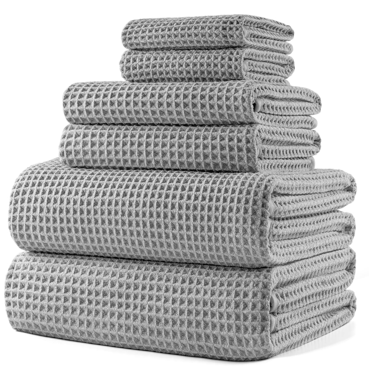 POLYTE 430 GSM Poly Blend Microfiber Quick Dry Waffle Bath Towel Set of 6