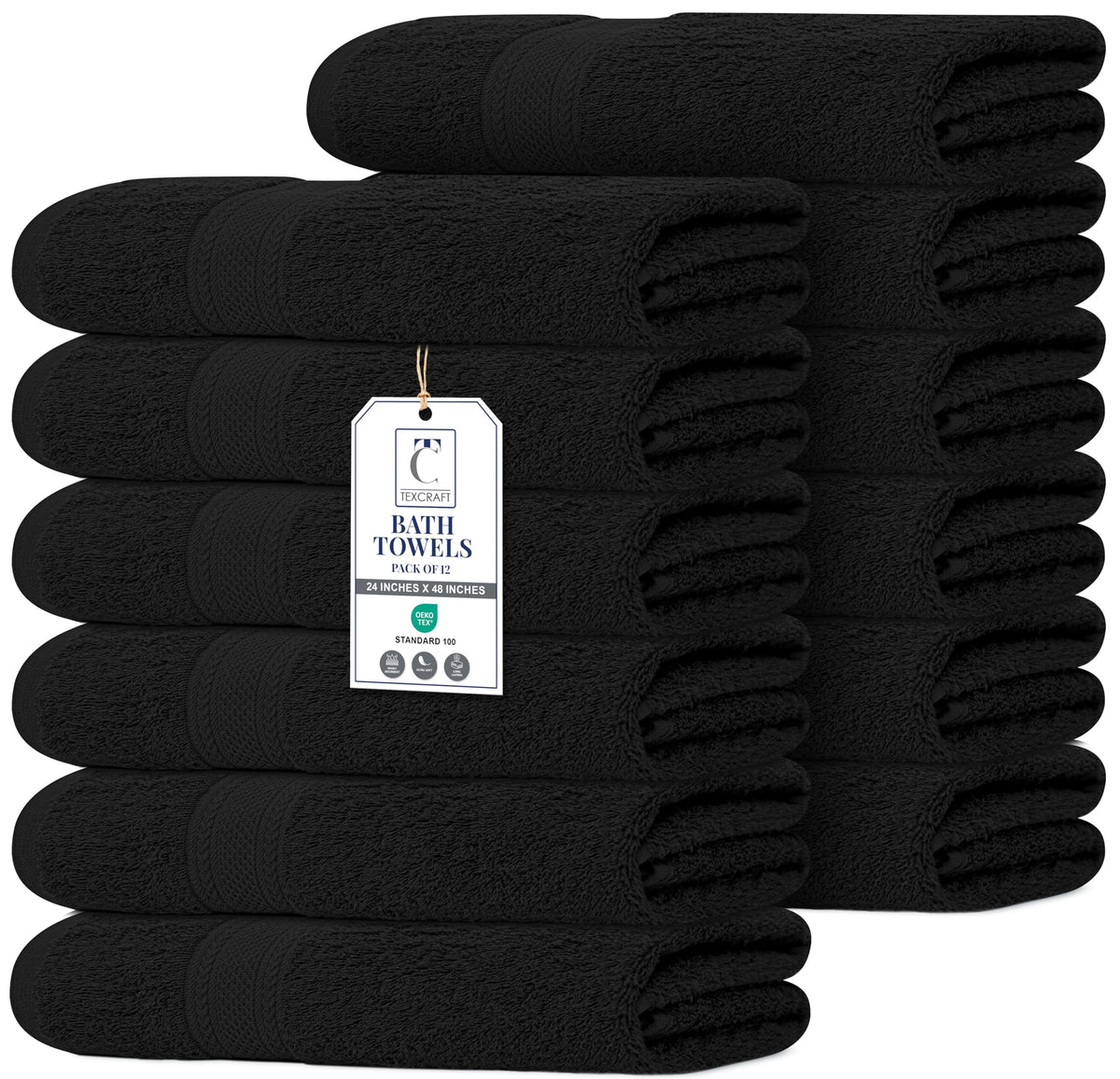 Medium Size Bath Towels Set of 6 – 100% Cotton Terry – 24" x 48" – Quick Dry, Soft & Highly Absorbent – Grey Towels for Bathroom, Gym, Spa, Pool & Daily Use