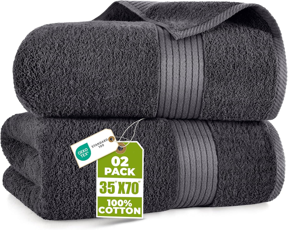 Utopia Towels Extra Large Bath Sheets, 2 Pack, 35x70 in, Cotton, Grey