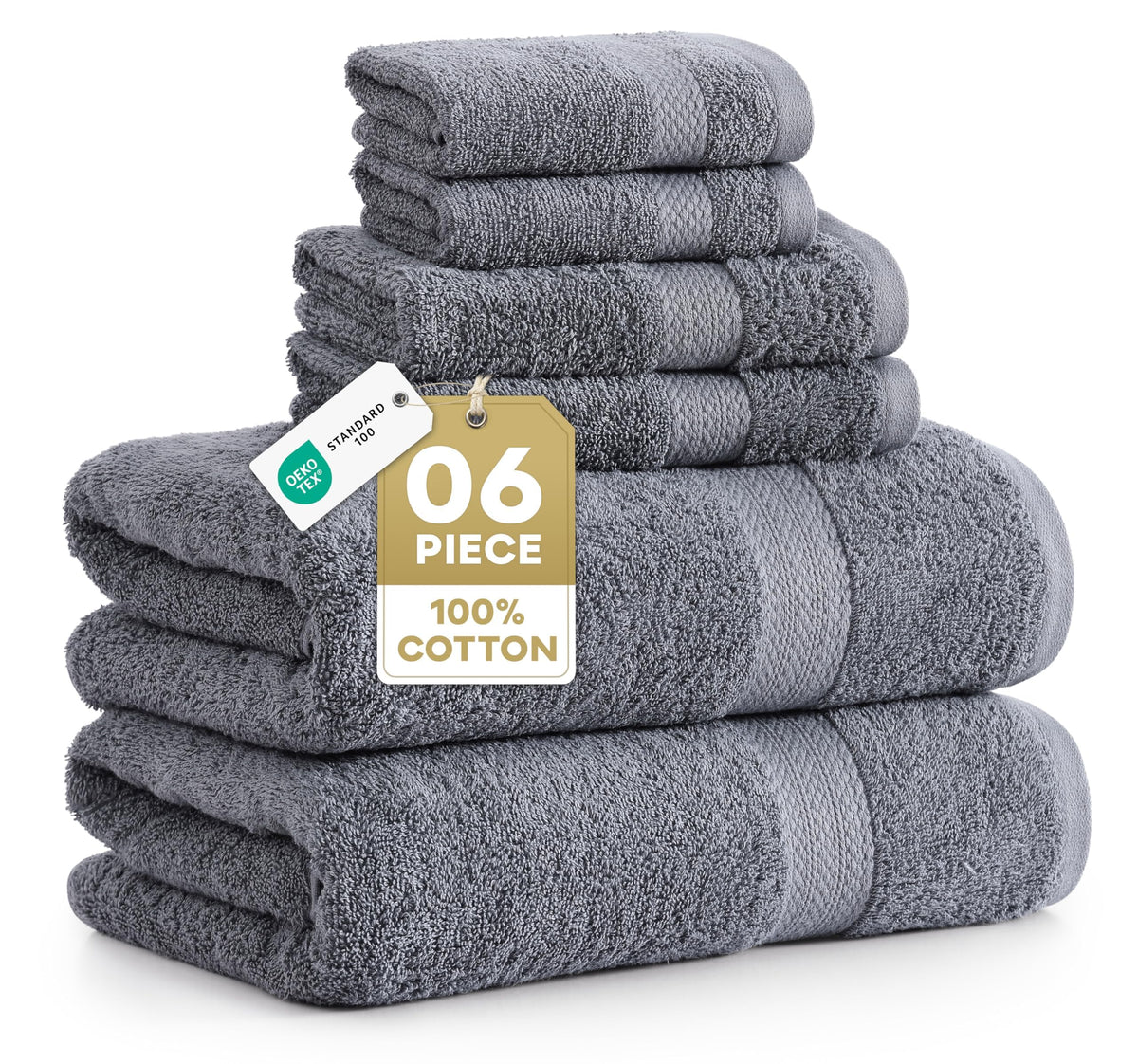100% Cotton Bath Towels Set Soft Absorbent Quick Dry 16 Piece - Grey