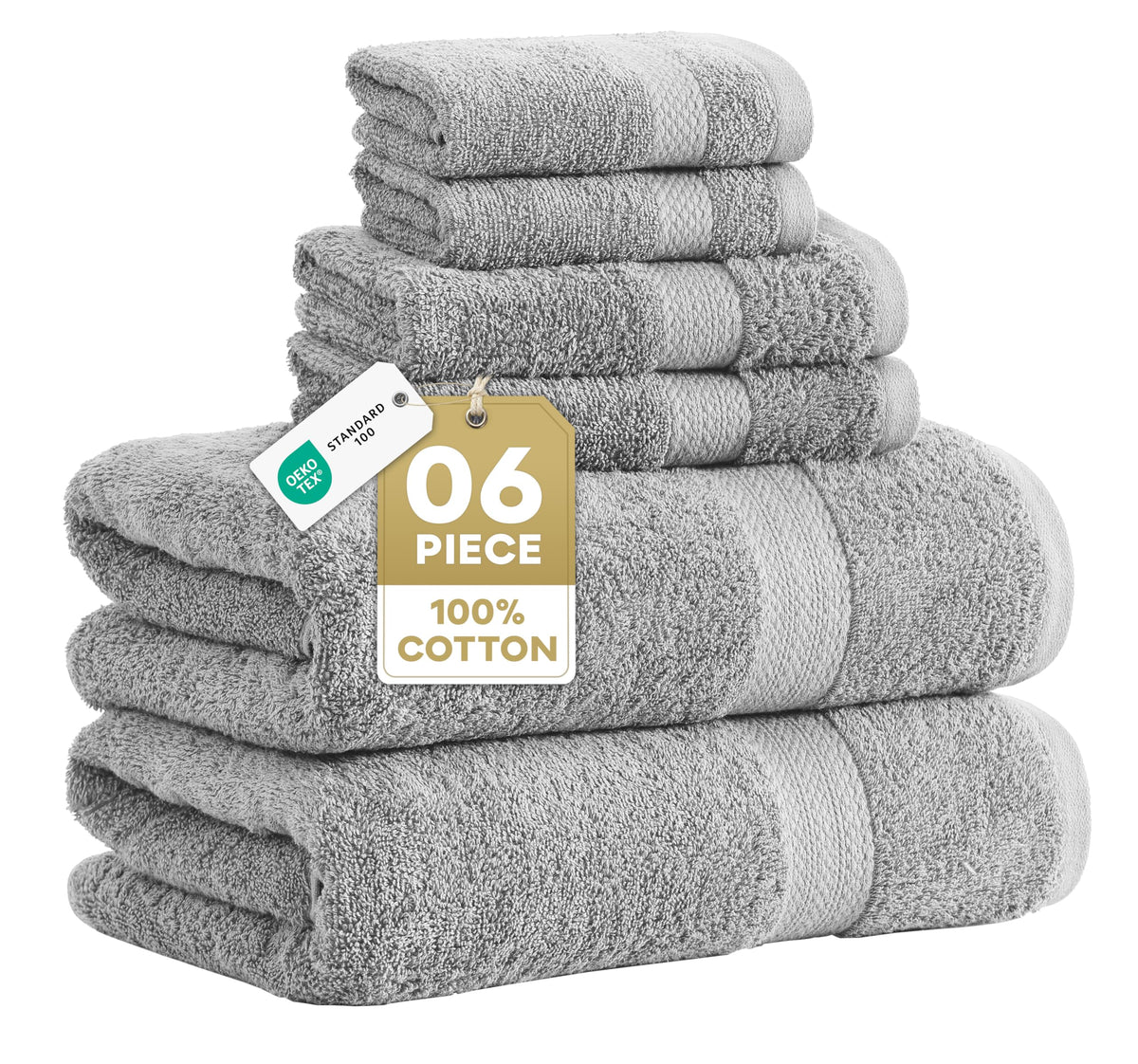 100% Cotton Bath Towels Set Soft Absorbent Quick Dry 16 Piece - Grey