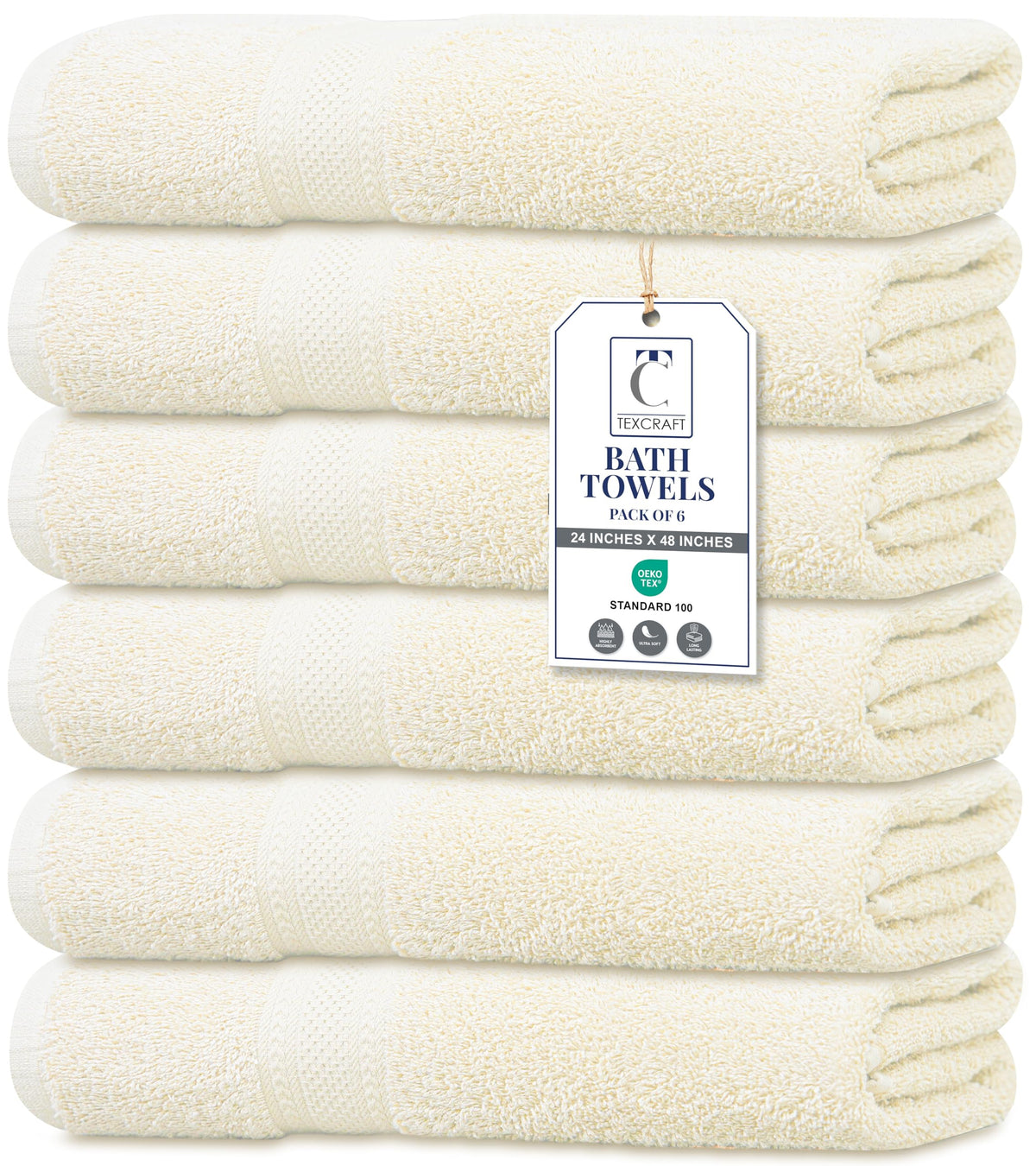 Medium Size Bath Towels Set of 6 – 100% Cotton Terry – 24" x 48" – Quick Dry, Soft & Highly Absorbent – Grey Towels for Bathroom, Gym, Spa, Pool & Daily Use
