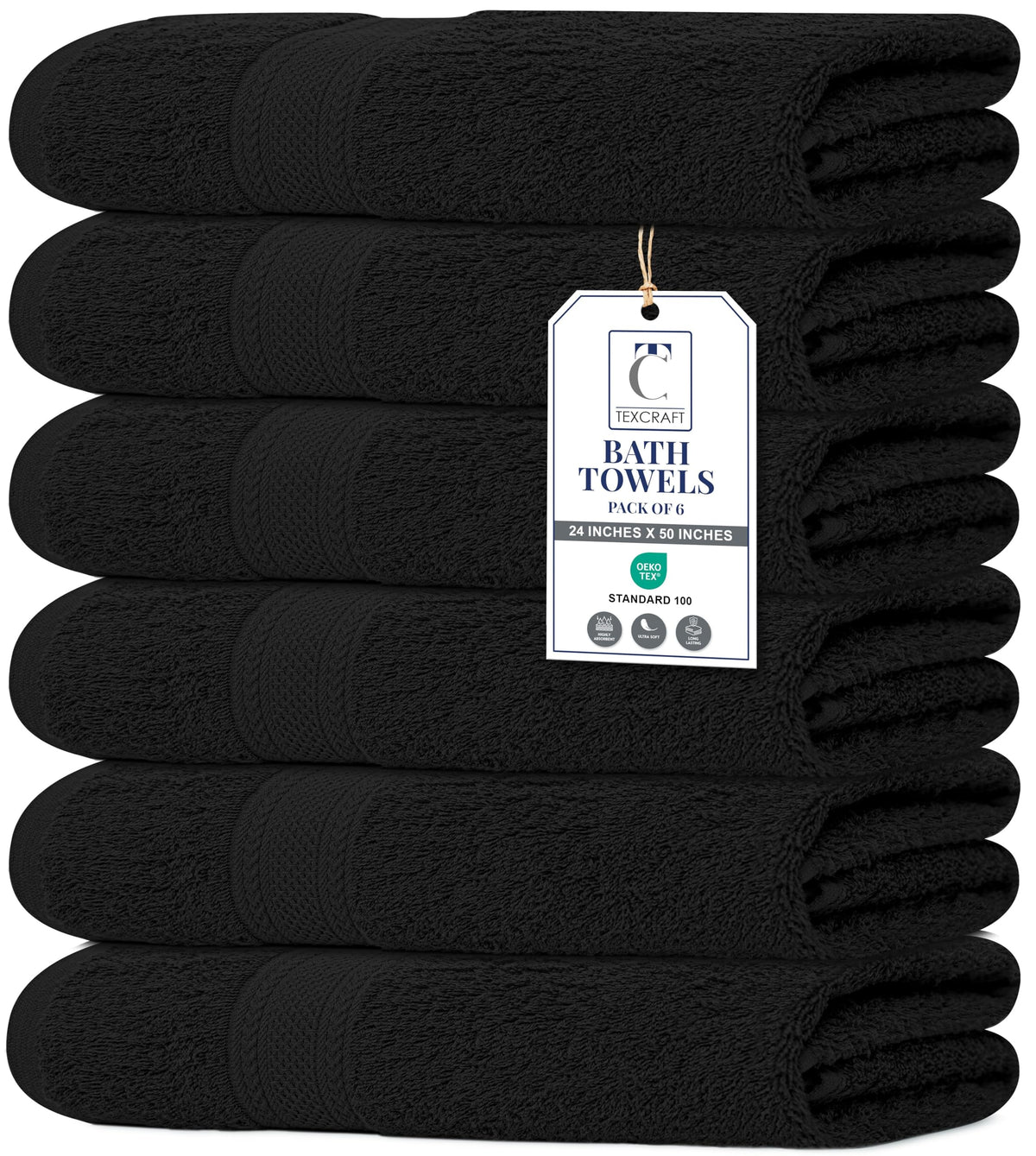 Medium Size Bath Towels Set of 6 – 100% Cotton Terry – 24" x 48" – Quick Dry, Soft & Highly Absorbent – Grey Towels for Bathroom, Gym, Spa, Pool & Daily Use