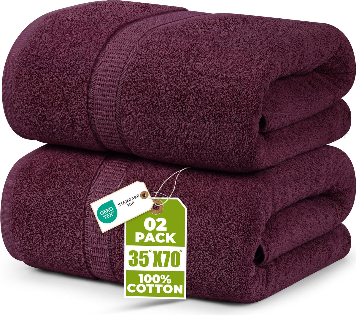 Utopia Towels Jumbo Bath Sheets, 2 Pack, 35x70 in, 600 GSM Cotton, Plum
