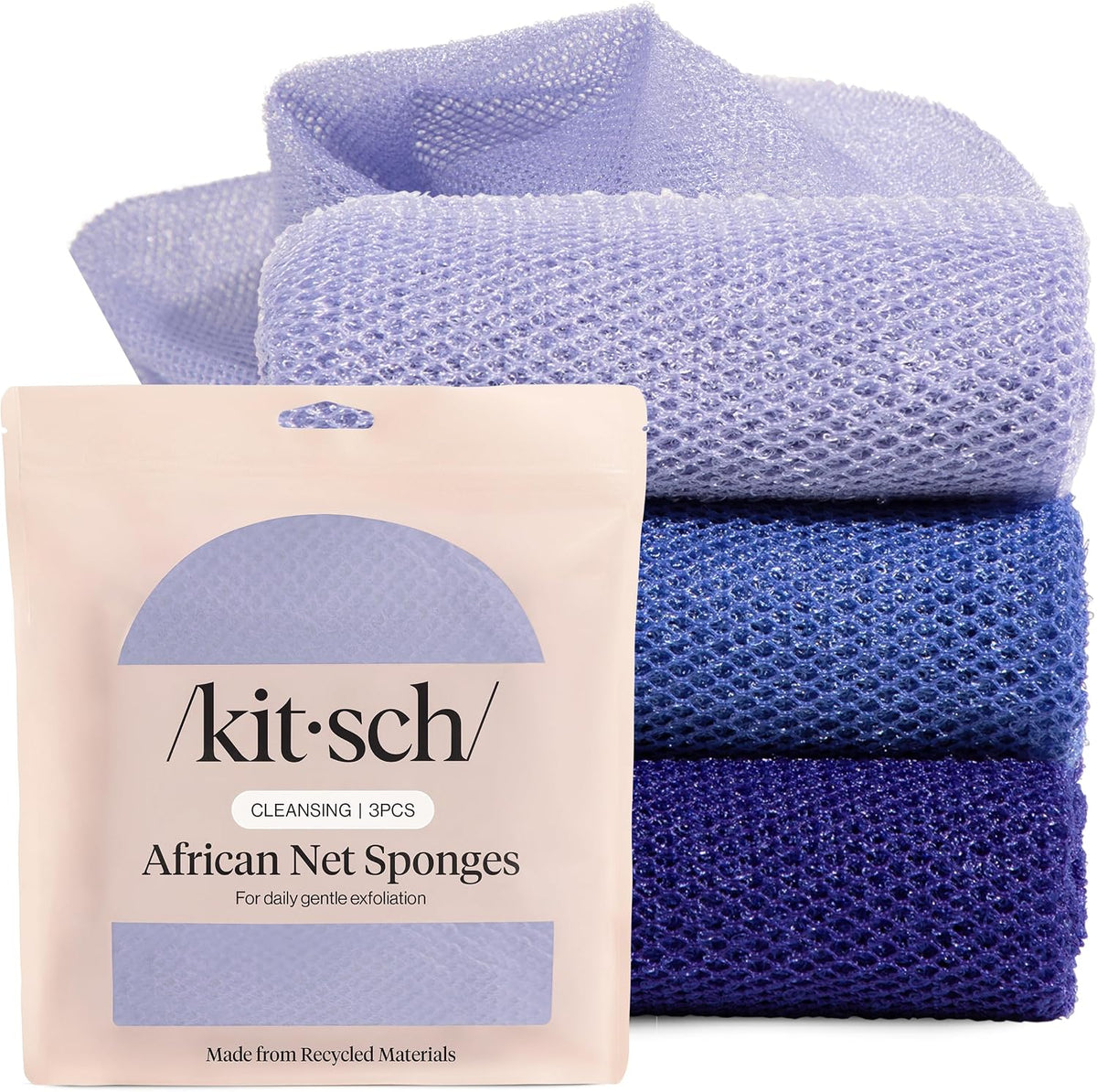 Kitsch African Net Sponge – Exfoliating Body Scrubber – Ocean Blue, 3 Pcs