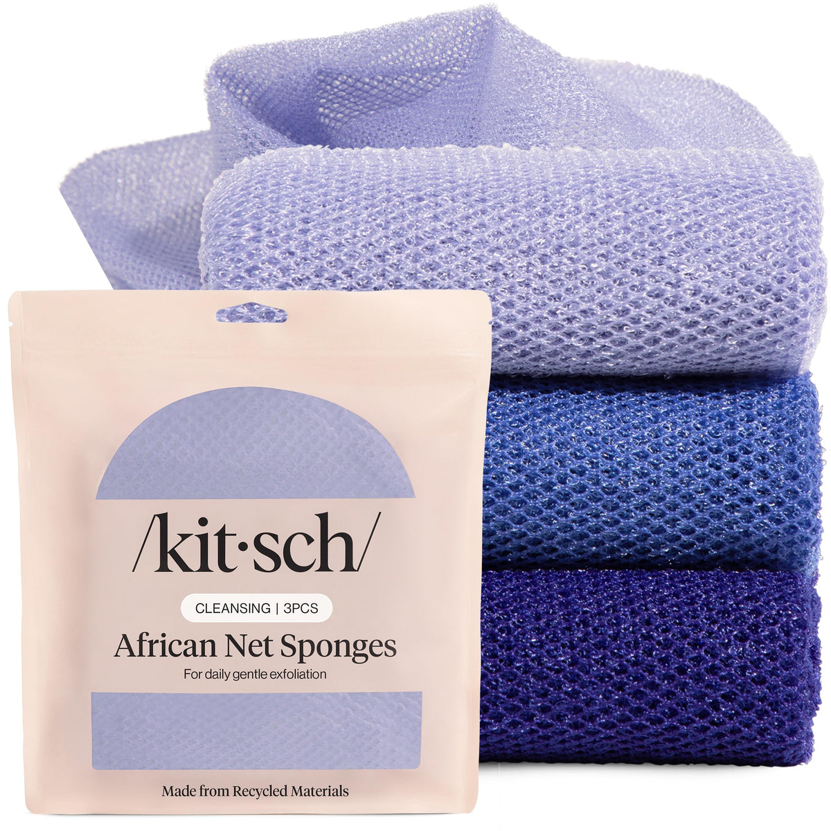 Kitsch African Net Sponge – Exfoliating Body Scrubber – Ocean Blue, 3 Pcs
