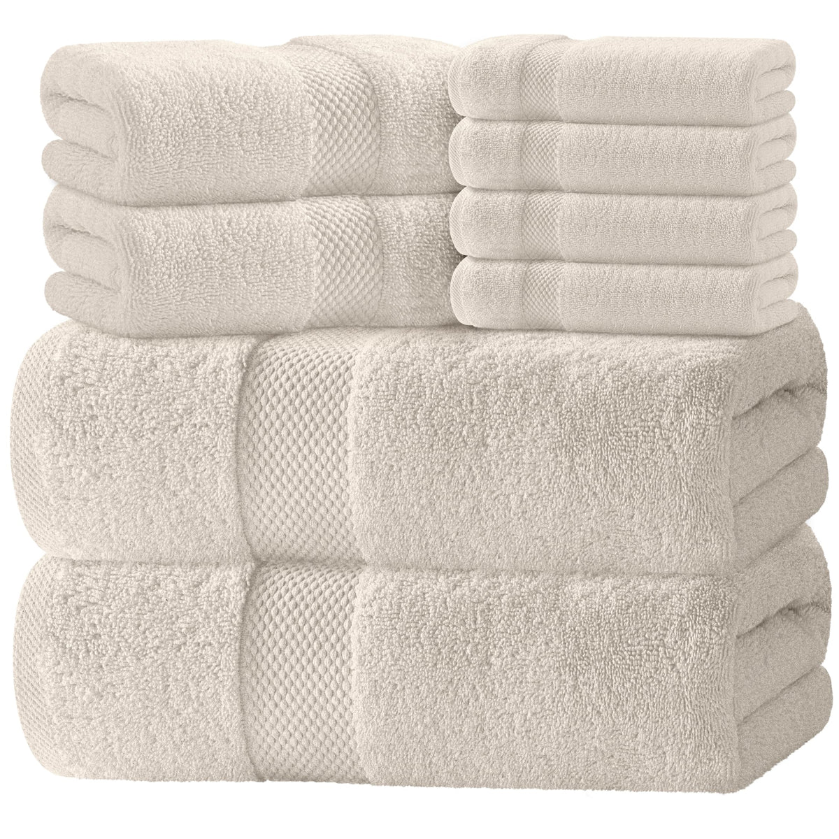 White Classic Luxury Light Blue Bath Towel Set of 8-100% Turkish Cotton