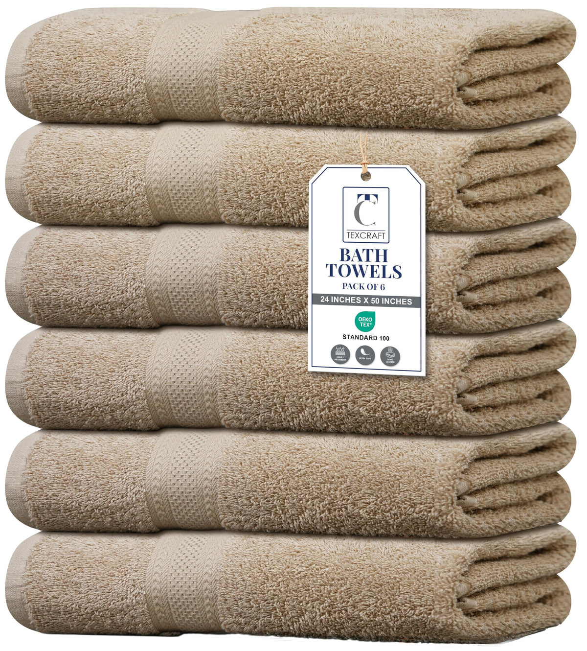 Medium Size Bath Towels Set of 6 – 100% Cotton Terry – 24" x 48" – Quick Dry, Soft & Highly Absorbent – Grey Towels for Bathroom, Gym, Spa, Pool & Daily Use