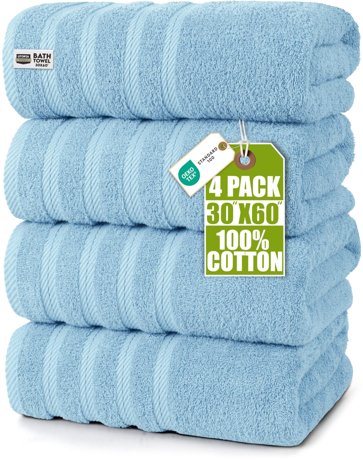 Utopia Towels 4 Pack Premium XL Bath Towels, 30x60 in, Cotton, White