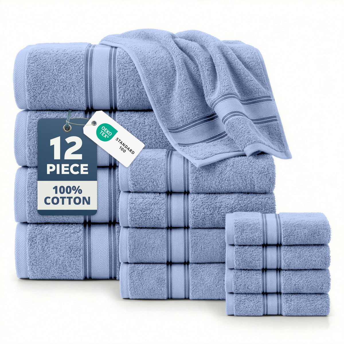 LANE LINEN Bath Towel Set 100% Cotton 18 Piece Soft Absorbent - Grey