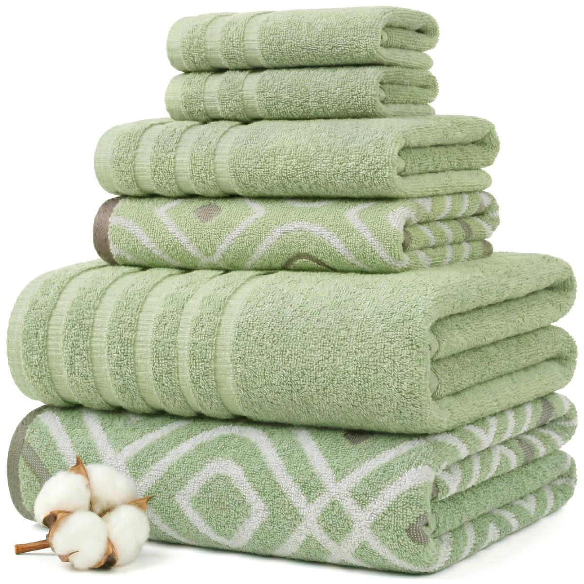 Modern Threads 6 Piece Bath Towel Set – Bathroom Set with 2 Bath Towels, 2 Hand Towels, and 2 Wash Cloths – 100% Cotton, Super Absorbent & Extra Soft – Reversible Classic Diamond (Aqua)