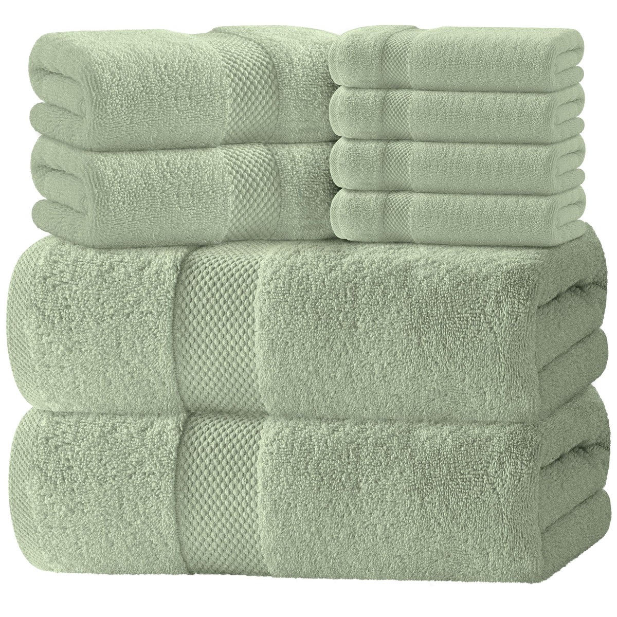 White Classic Luxury Light Blue Bath Towel Set of 8-100% Turkish Cotton