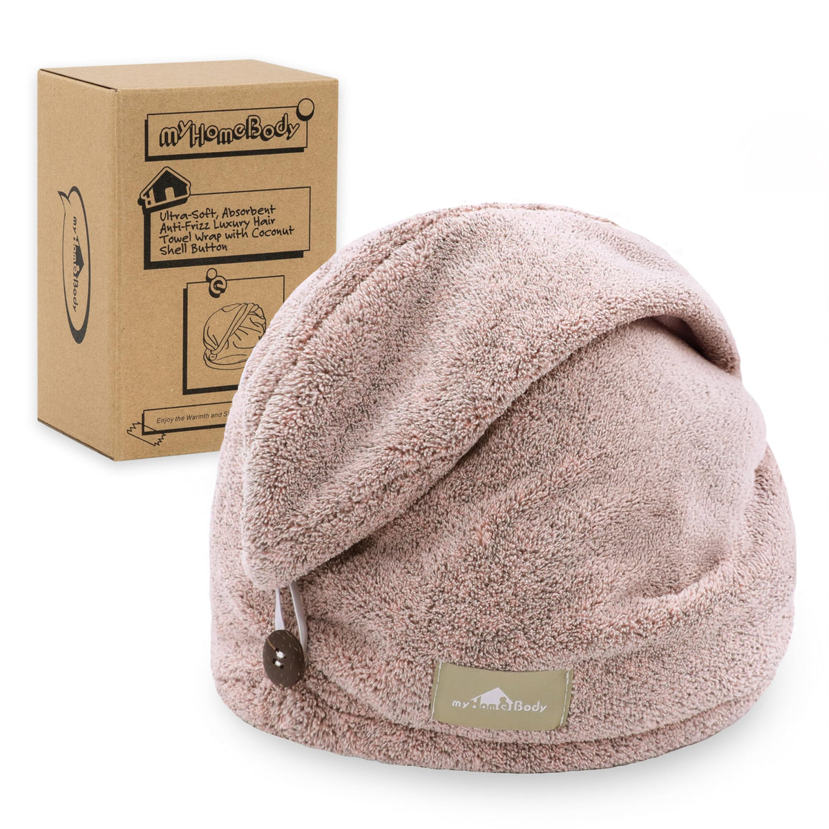 myHomeBody Hair Towel Wrap, Quick Drying Turban, Absorbent Cap – Gray