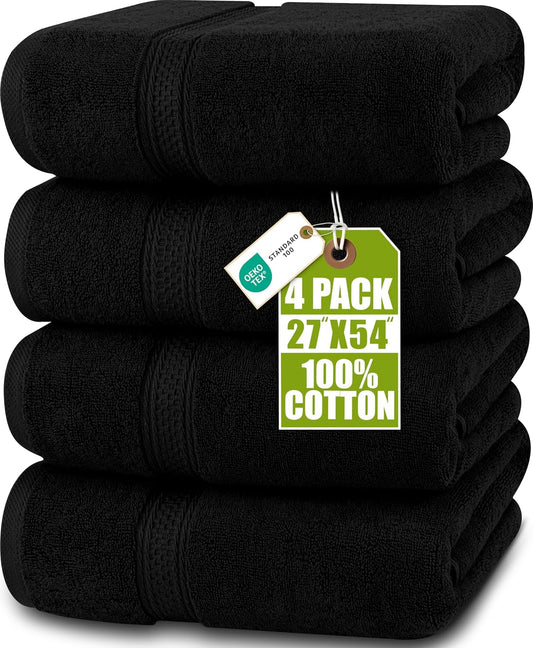 Utopia Towels 4 Pack Premium Bath Towels, 27x54 in, 600 GSM Cotton Black