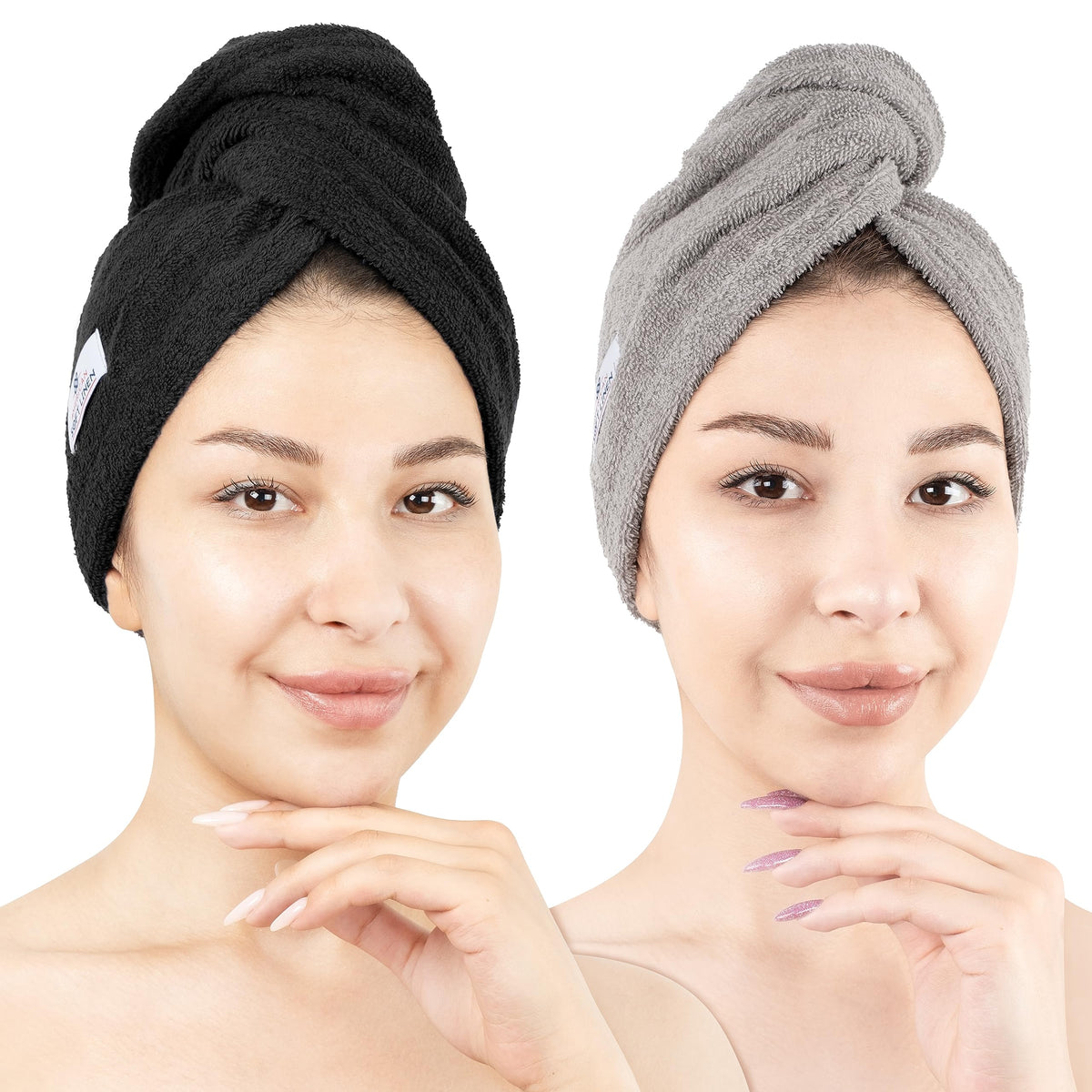 American Soft Linen 100% Cotton Hair Towels for Women, Head Towel Cap, Cotton Hair Turban Towel Wrap for Long Curly Anti Frizz Hair, Soft and Absorbent Cotton Hair Towels 2 Pack, White