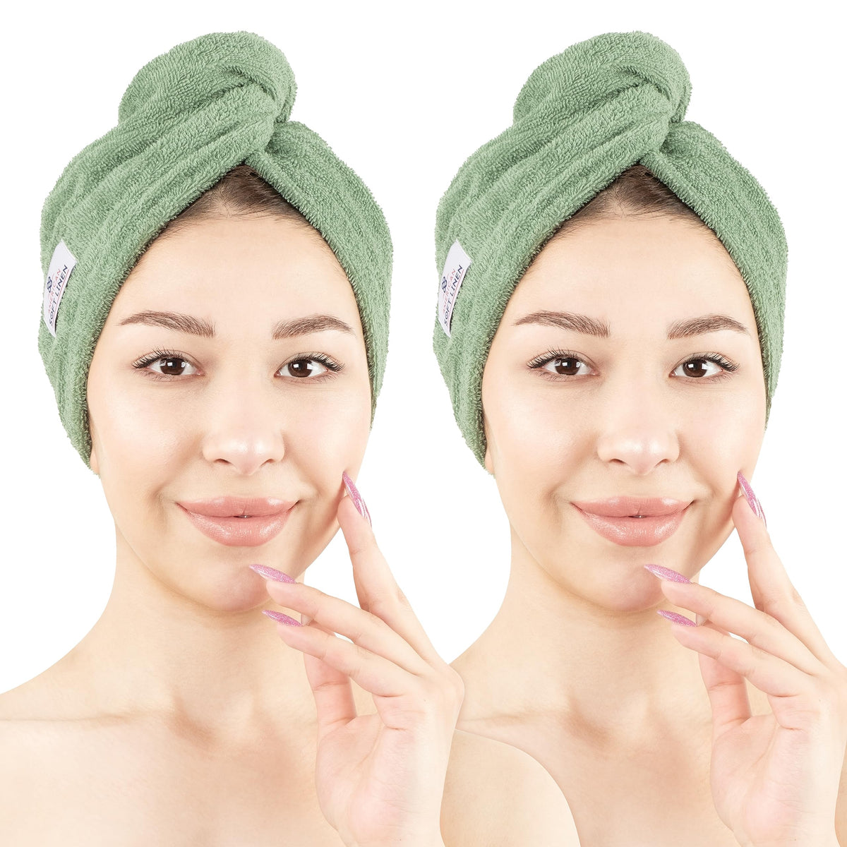 American Soft Linen 100% Cotton Hair Towels for Women, Head Towel Cap, Cotton Hair Turban Towel Wrap for Long Curly Anti Frizz Hair, Soft and Absorbent Cotton Hair Towels 2 Pack, White