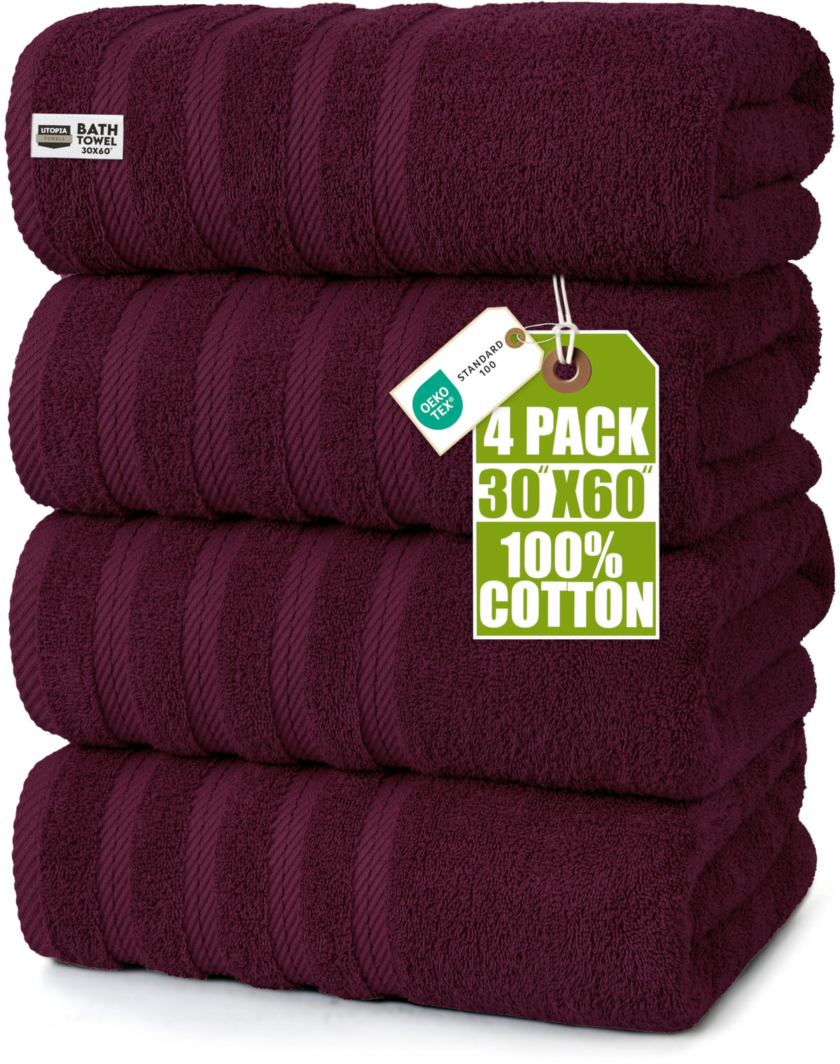 Utopia Towels 4 Pack Premium XL Bath Towels, 30x60 in, Cotton, White