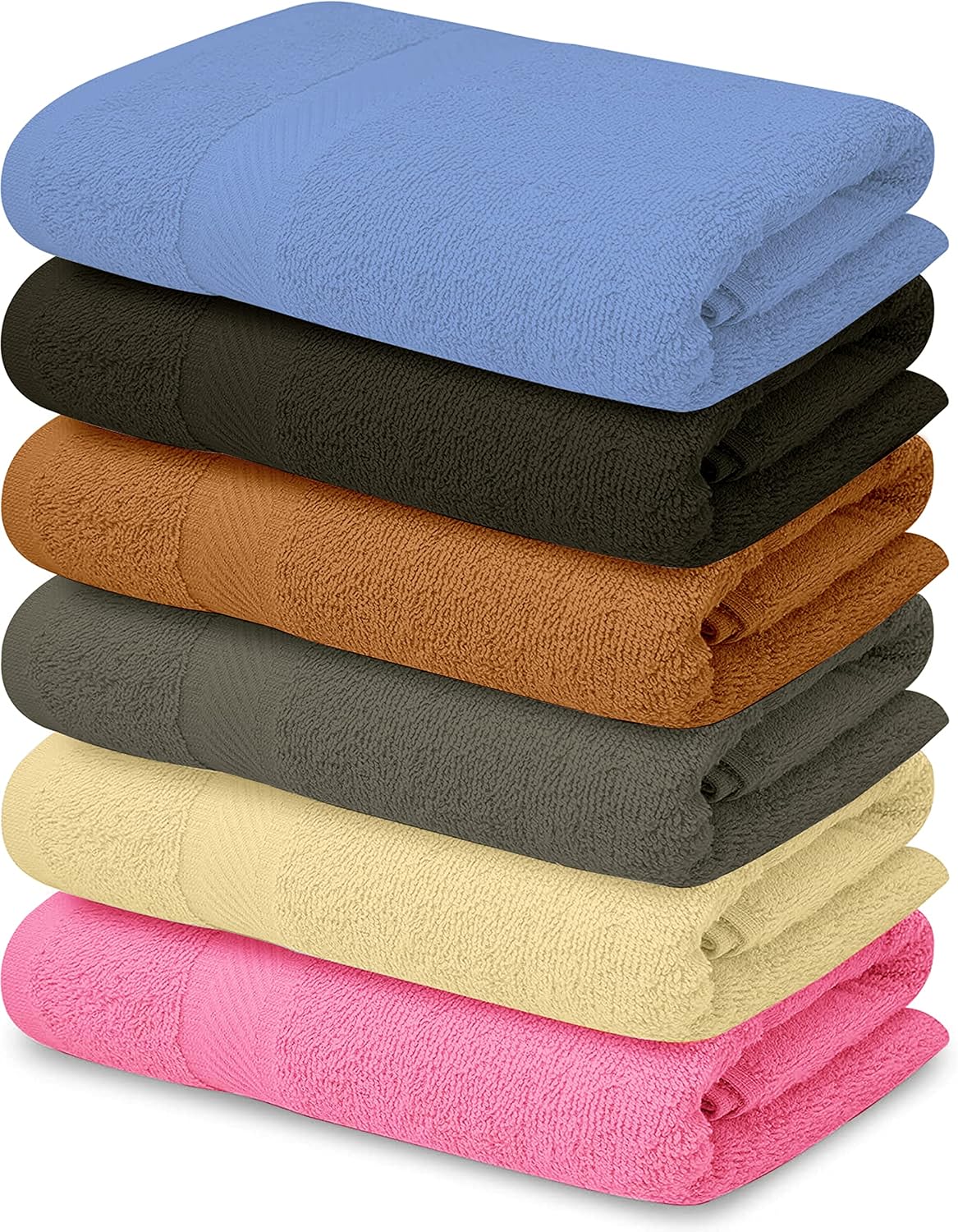 QUBA LINEN 100% Cotton Bath Towels-27x54inch - 6 Pack Shower Towels - Light Weight, Ultra Absorbent Towels for Bathroom (Multi Color)