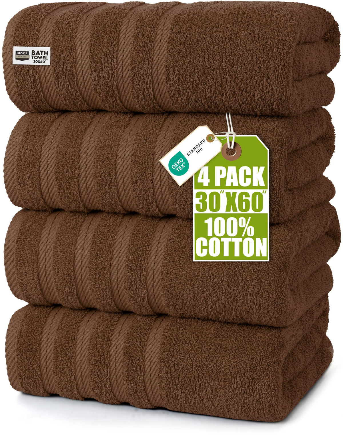 Utopia Towels 4 Pack Premium XL Bath Towels, 30x60 in, Cotton, White