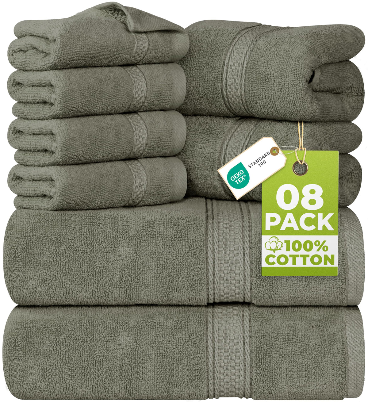 Utopia Towels 8 Piece Majestic Plush Luxury Towel Set, Cotton, Grey