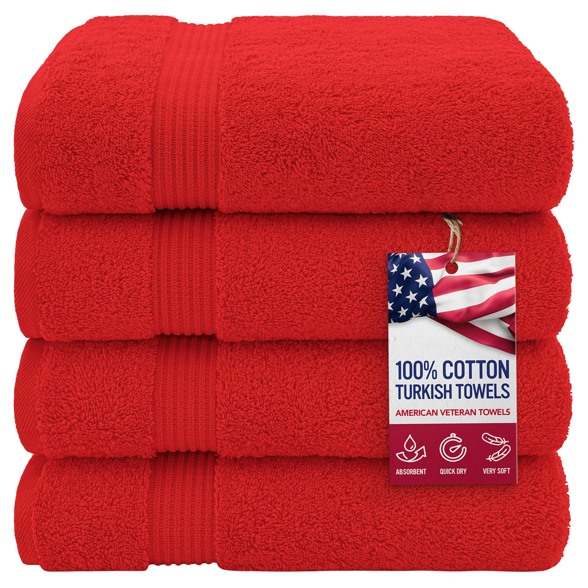 American Veteran Towel, 100% Cotton Turkish Bath Towels for Bathroom 4 Pack, 27x54 Extra Large Premium Soft Drying Bathroom Towels, Navy Blue