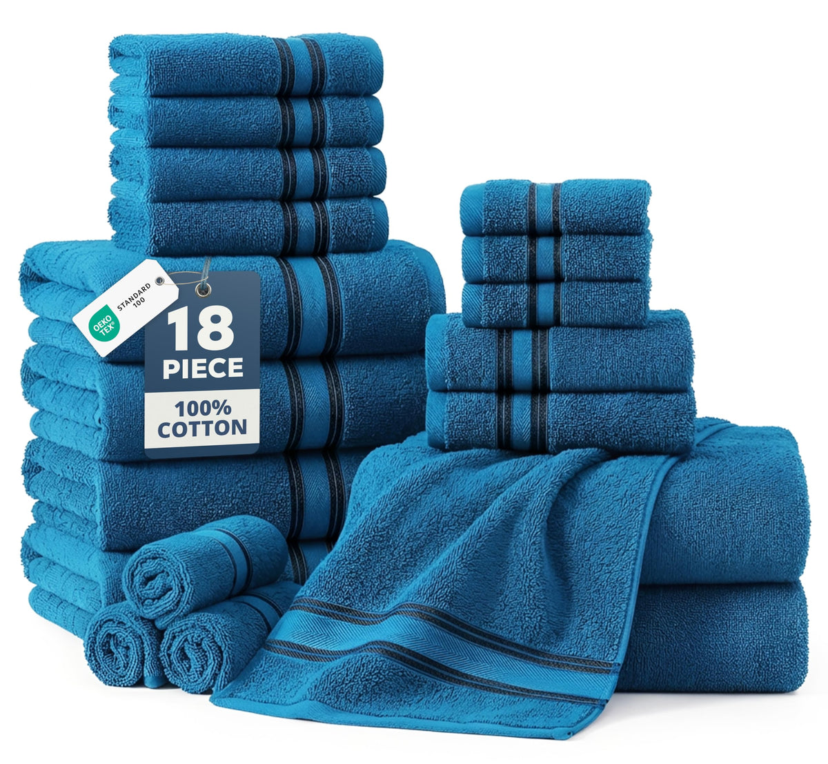 LANE LINEN Bath Towel Set 100% Cotton 18 Piece Soft Absorbent - Grey