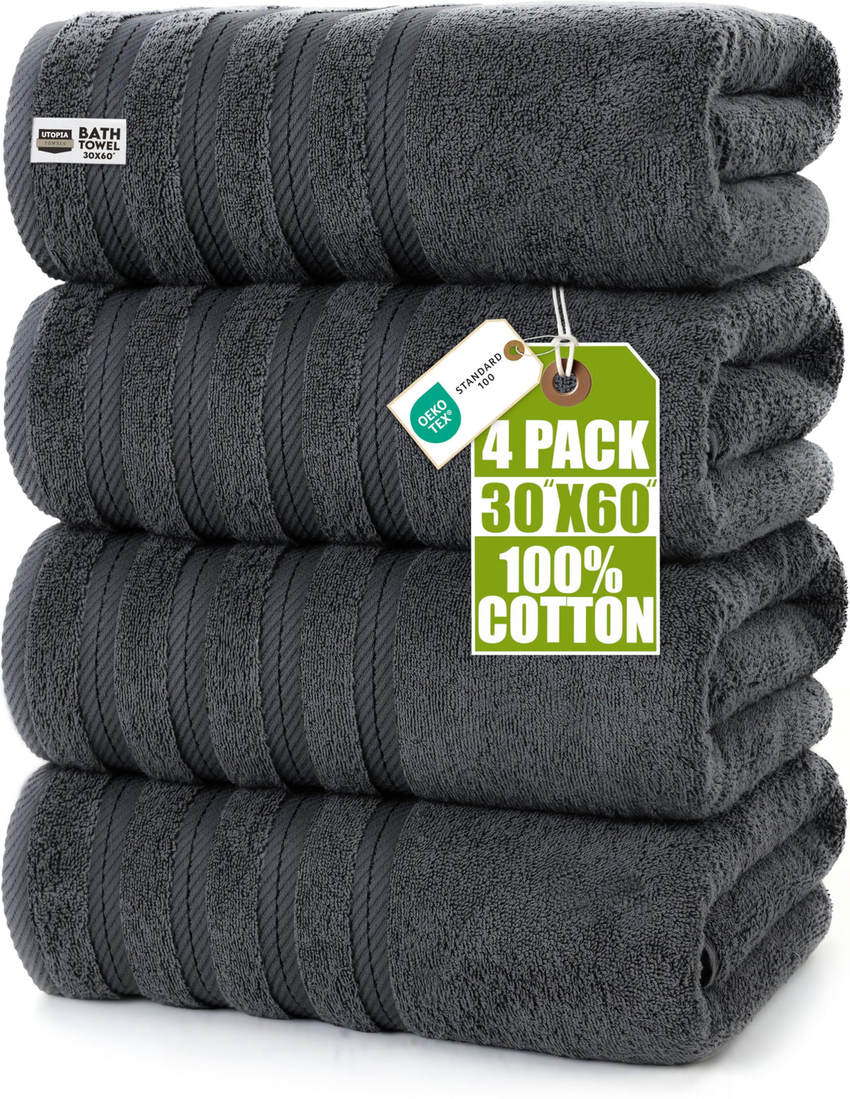 Utopia Towels 4 Pack Premium XL Bath Towels, 30x60 in, Cotton, White