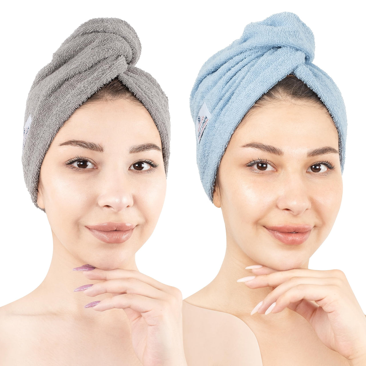American Soft Linen 100% Cotton Hair Towels for Women, Head Towel Cap, Cotton Hair Turban Towel Wrap for Long Curly Anti Frizz Hair, Soft and Absorbent Cotton Hair Towels 2 Pack, White