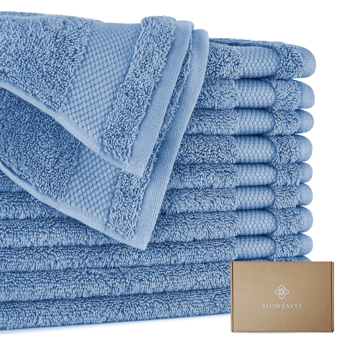 BIOWEAVES 100% Organic Cotton 700 GSM Plush Bath Towels 30" x 58" GOTS Certified - White, Pack of 2