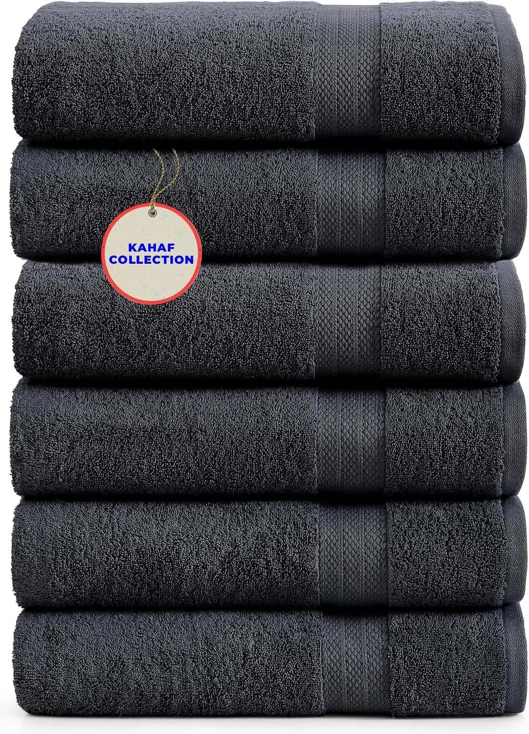KAHAF COLLECTION 100% Cotton Bath Towels, 24x48 Pack of 6 Towels, Quick Dry, Highly Absorbent, Soft Feel Towel, Gym, Spa, Bathroom, Shower, Pool, Luxury Soft Towels (Grey, 24x48-6 Pack)