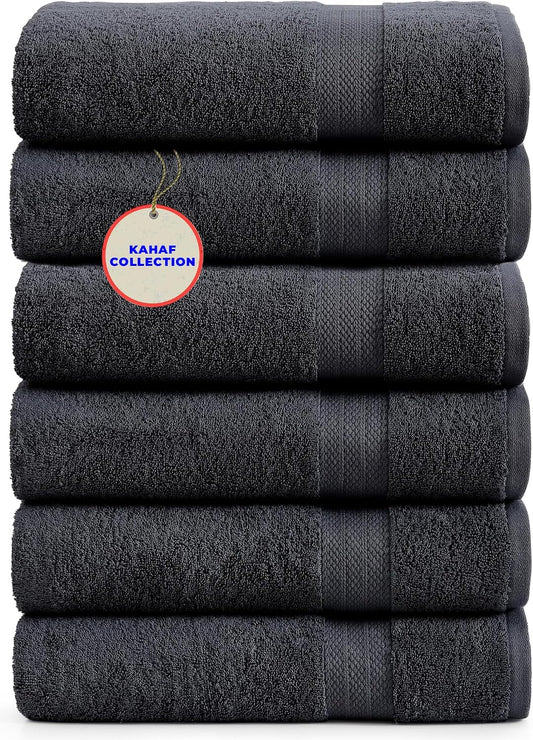 KAHAF COLLECTION 100% Cotton Bath Towels, 24x48 Pack of 6 Towels, Quick Dry, Highly Absorbent, Soft Feel Towel, Gym, Spa, Bathroom, Shower, Pool, Luxury Soft Towels (Grey, 24x48-6 Pack)
