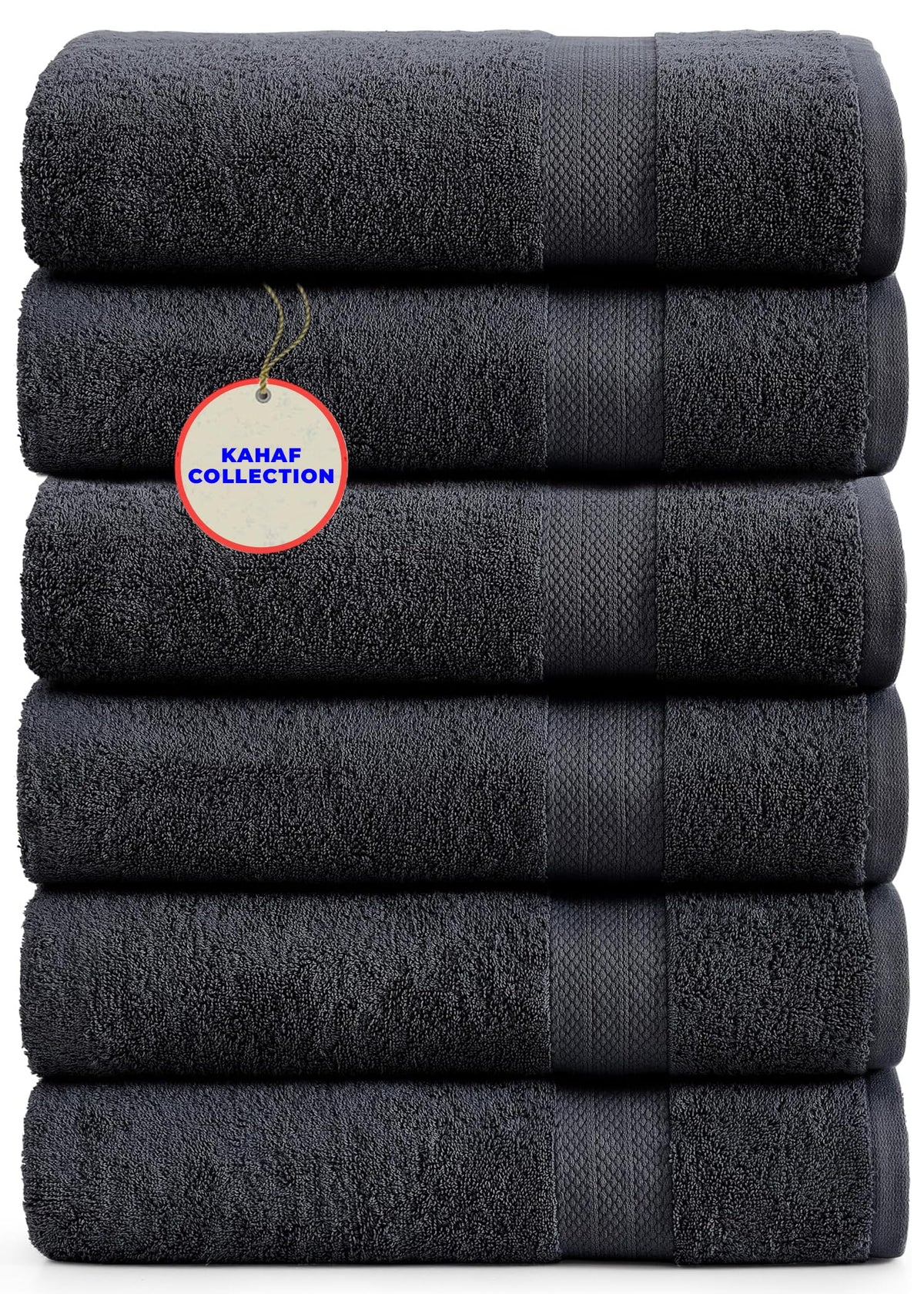 KAHAF COLLECTION 100% Cotton Bath Towels, 24x48 Pack of 6 Towels, Quick Dry, Highly Absorbent, Soft Feel Towel, Gym, Spa, Bathroom, Shower, Pool, Luxury Soft Towels (Grey, 24x48-6 Pack)