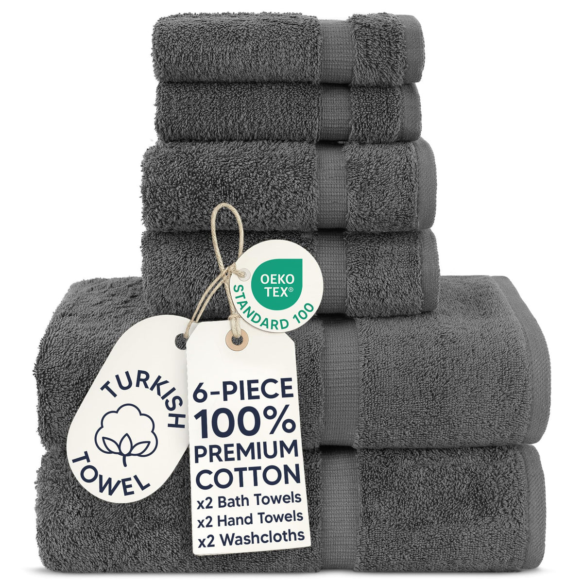 Chakir Turkish Linens 100% Cotton 4-Pack Bath Towels 27x54, Gray