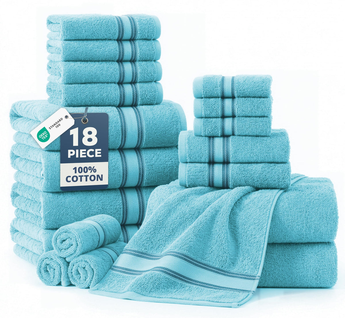 LANE LINEN Bath Towel Set 100% Cotton 18 Piece Soft Absorbent - Grey