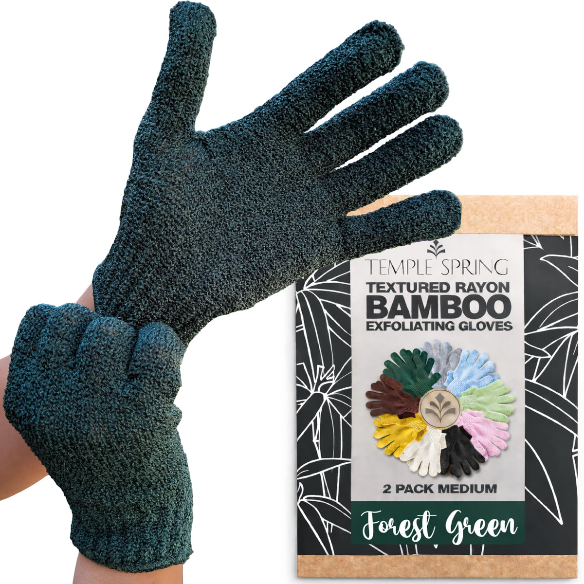 Temple Spring Shower Gloves Exfoliating for Women – Natural Textured Rayon Bamboo Exfoliating Glove with Thicker Weave for Deep Cleansing, Dead Skin Removal & Smooth Radiant Skin (1 Pair, Gray)