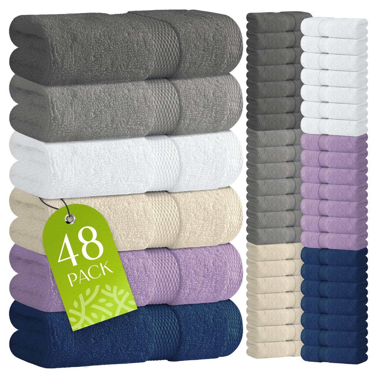 White Bath Towel Set of 6 - 100% Cotton Highly Absorbent Towels for Bathroom, 2 Luxury Bath Towels 650GSM, 2 Hand Towels, 2 Washcloths