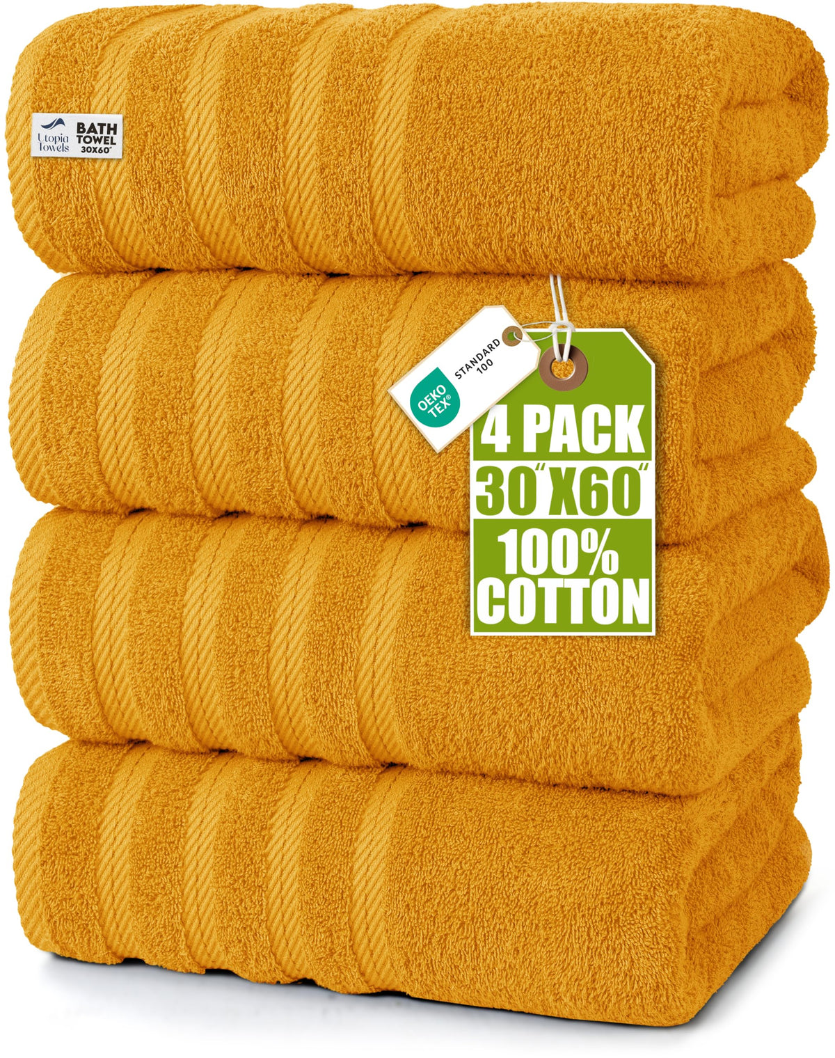 Utopia Towels 4 Pack XL Bath Towels, 30x60 in, Cotton, Grey