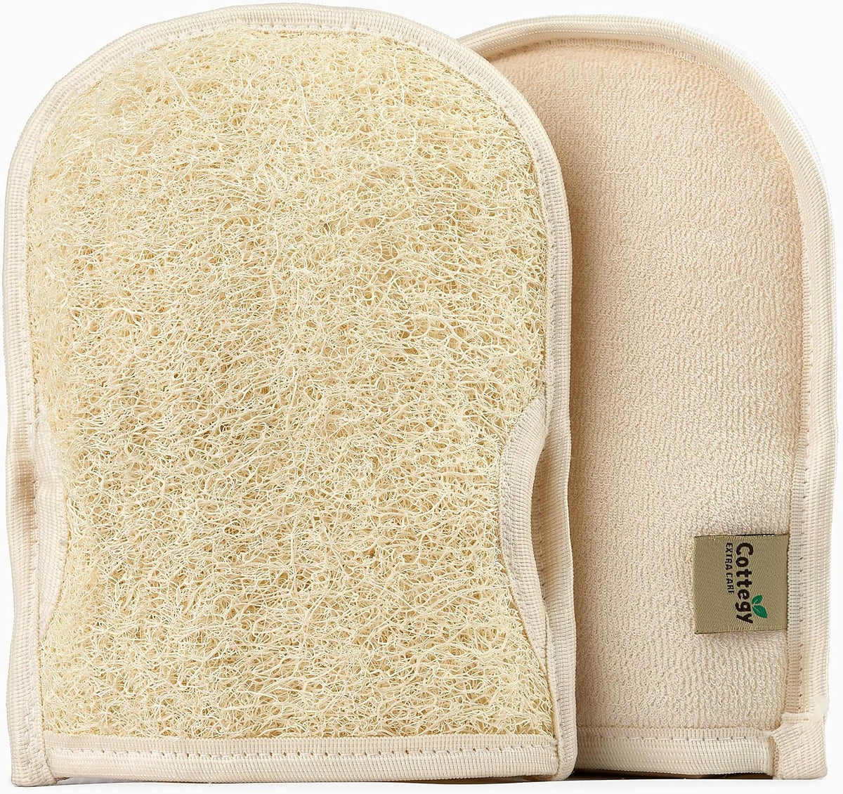 Premium Exfoliating Loofah Gloves – Natural Egyptian Loufa Sponge Body Scrubber Mitts for Soft, Radiant Skin – Left and Right Thumb Holes - Gentle Exfoliation & Deep Clean (1-Pack) (Count 2)